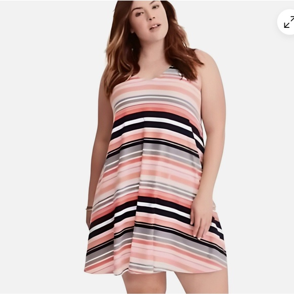 EUC Torrid Striped Sleeveless Dress Womens Size Peach & Gray V-Neck Swing Tank - Picture 1 of 6
